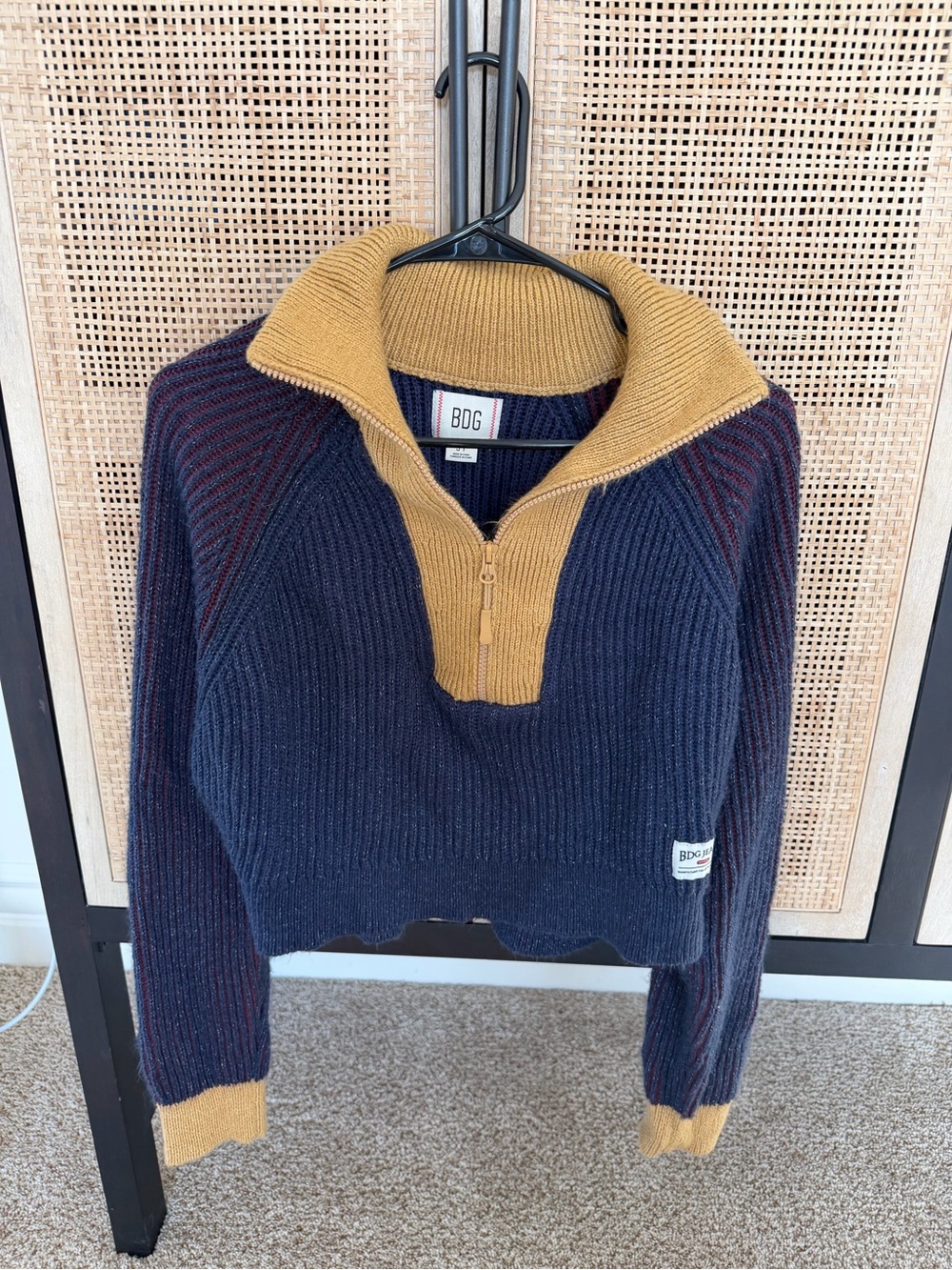 BDG Navy Sweater with Mustard Collar
